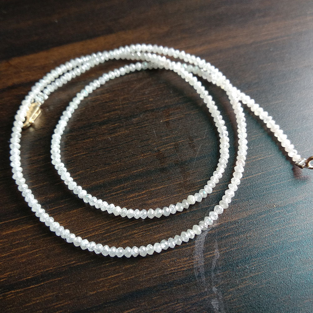 Natural White Color Polished Loose Diamond Beads 16" Strand Necklace